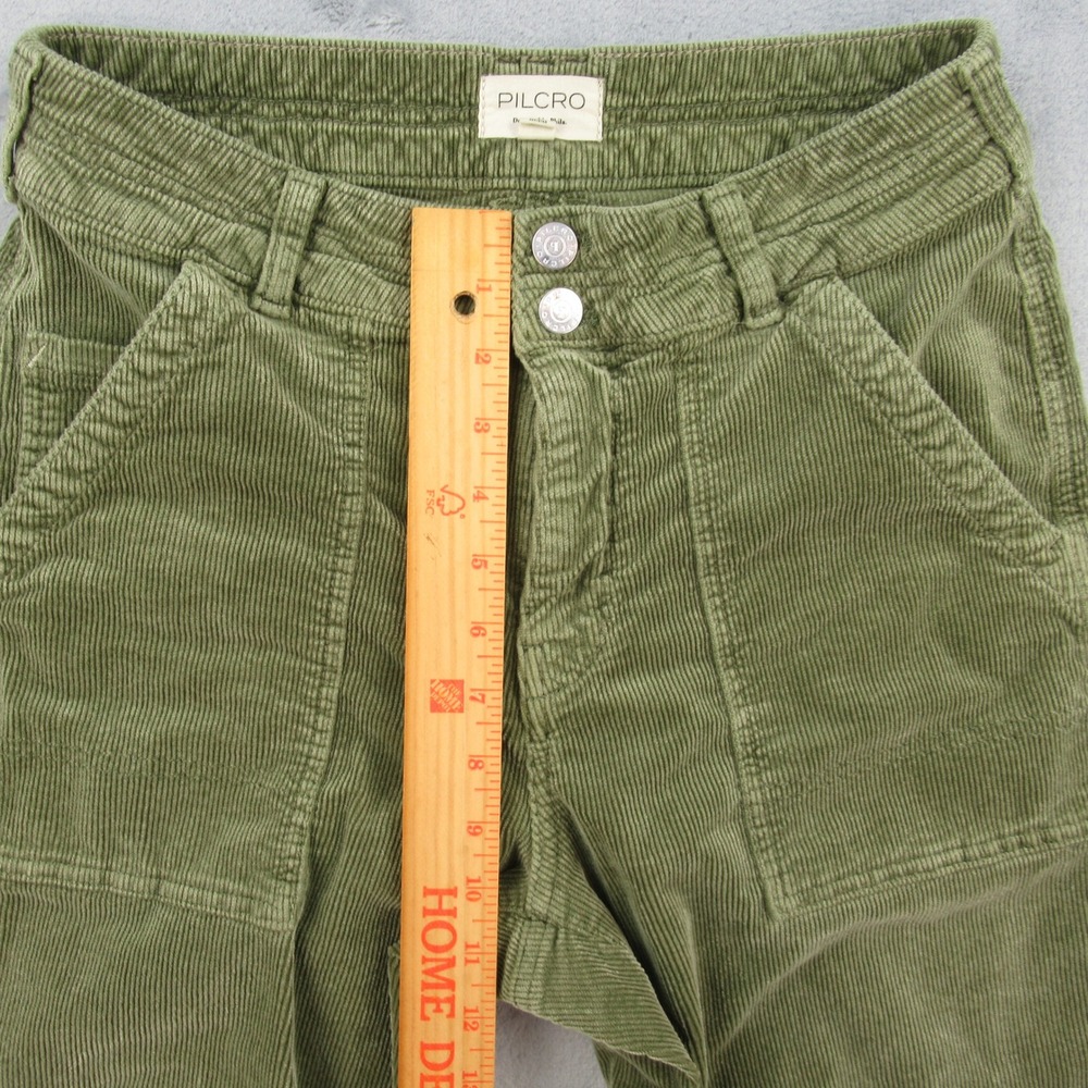 Pilcro Corduroy Pants Women 28 Green High Rise Straight Leg Utility Cargo Pocket - Picture 5 of 12